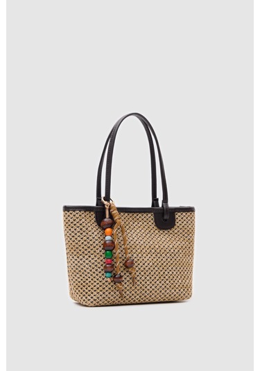 Roen Hasır Omuz Çantası Kahverengi Kahverengi - Siyah - Bej