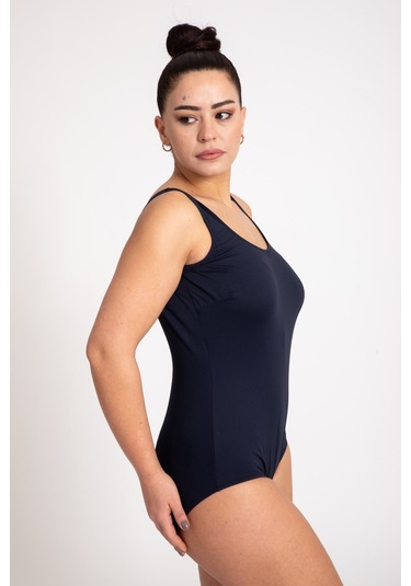 Pemilo 675 32722 - 1 Büyük Beden Düz Askılı Kadın Mayo Lacivert