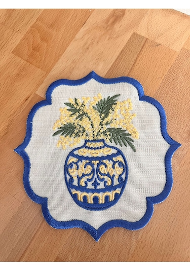 Mimoza Çiçek Desenli Nakışlı Kokteyl Peçete