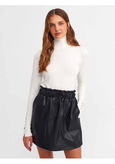 Dilvin Balıkçı Yaka Kolu Droplu Kazak-Ekru - 555888968 Ekru