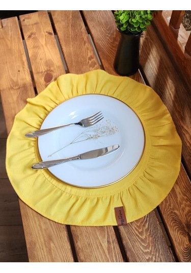 Lizbon Keten Yuvarlak Fırfırlı 2 Li Vintage Amerikan Servis Sarı 40x40