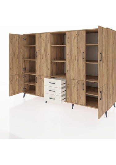 Kronos Dolap 11 Raflı 3 Çekmeceli 8 Kapaklı 220x59x163 Çam-çam/ay Çam-çam/aytaşı