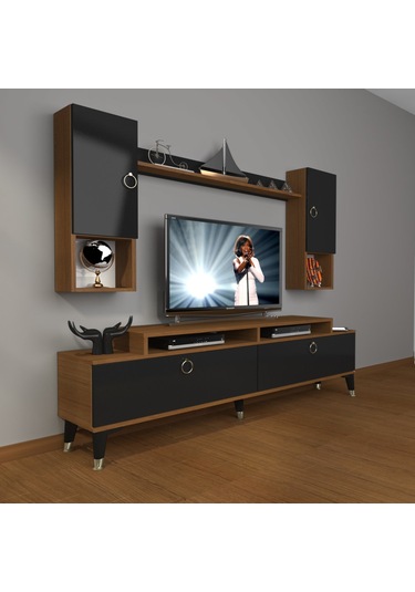 Decoraktiv Ekoflex 5da Mdf Gold Tv Ünitesi Tv Sehpası Ceviz - Siyah
