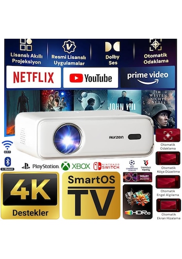 Vankyo Aurzen D1 Smart Tv 4k Destekli Projeksiyon Cihazı +hdr10+auto Focus+auto Keystone+6g Wifi+6.1bt+dolby Ses Sistemi - Ps5/ps4/xbox
