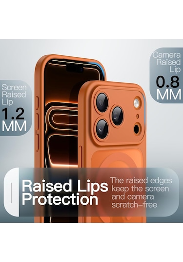 İphone Uyumlu 17 Pro Max Kılıf Mat Magsafe Şarj Özellikli Hassas Buton Yumuşak Turuncu Kenar Turuncu