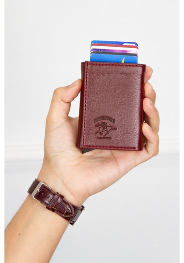 Tuldar Erkek Rfıd Otomatik Çekim Koruyucu Mekanizmalı Kağıt Para Bölmeli Hediyelik Kartlık Cüzdan Tul605 - Bordo