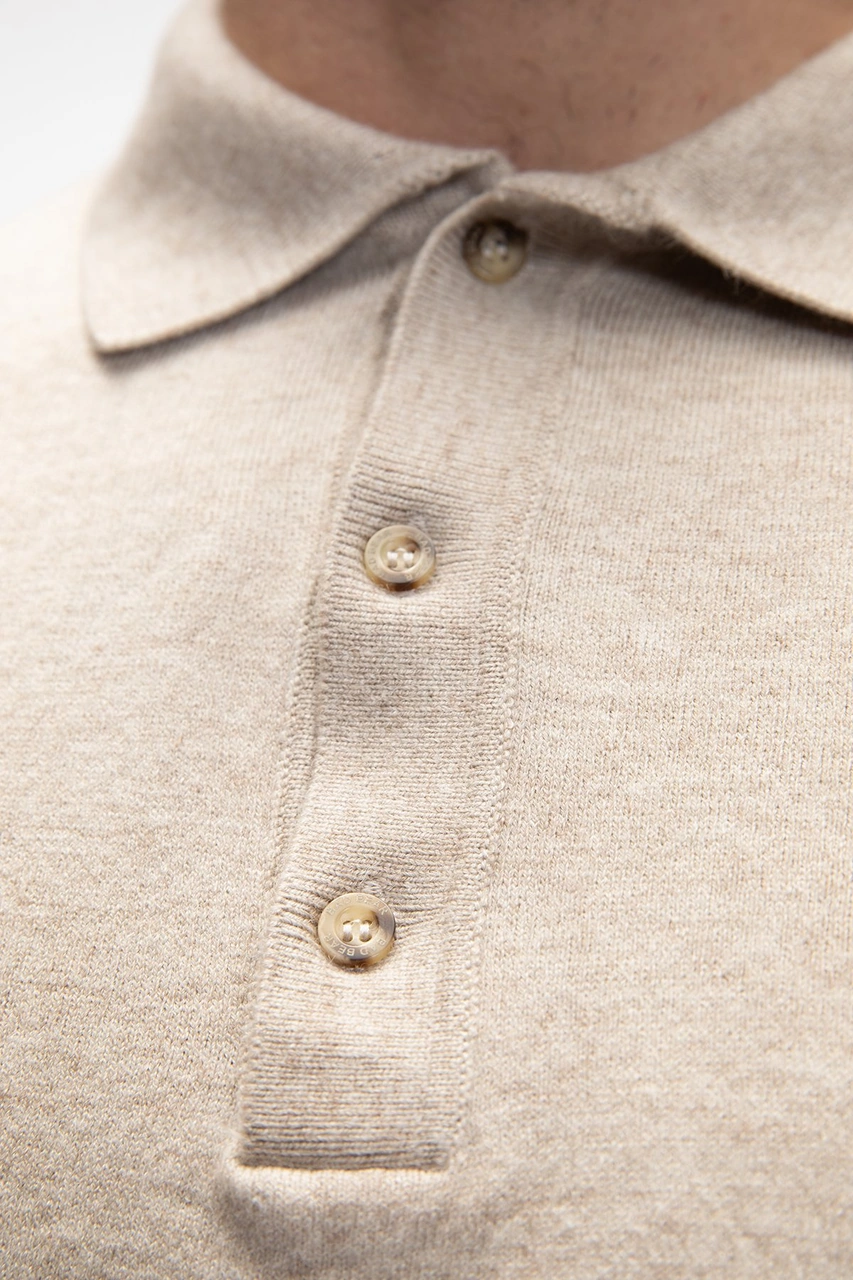 Kuger Bej Polo Yaka Erkek Triko Kazak Bej