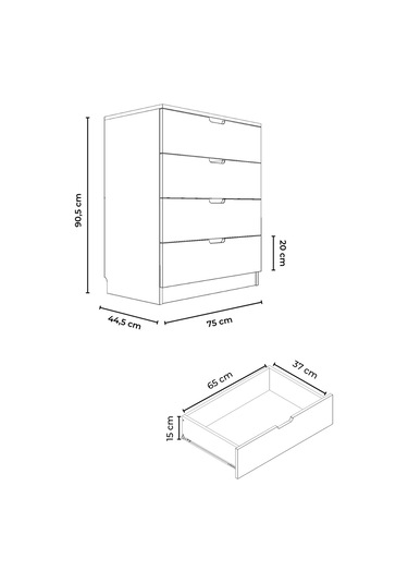 Lento 4 Çekmeceli Şifonyer Yatak Odası Bebek Odası Beyaz Beyaz