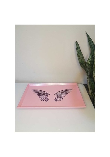 El Boyaması Ahşap Tepsi 25 X 40 Cm Açık Pembe