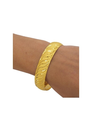 Ferizz 22 Ayar Altın Kaplama Rüzgar Desenli Bilezik 15 Mm Altın