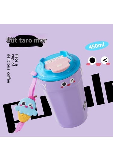 316 Paslanmaz Çelik Kahve Fincanı Kız Yüksek Değerli Su Bardağı Erkek Termos Bardağı Taşınabilir Yeni Sevimli Çift Bardak Süt Taro Mor