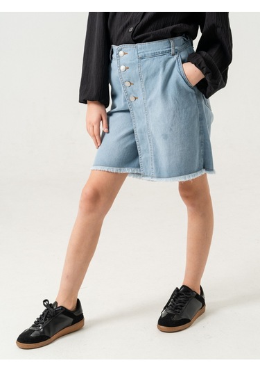 Kız Çocuk Kot Şort Etek 2856 Açık Mavi