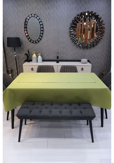 Dream 8 Parça Masa Örtüsü Seti Çeyiz Seti Salon Masa Örtüsü, Runner, 6'lı Peçete Fıstık Yeşil
