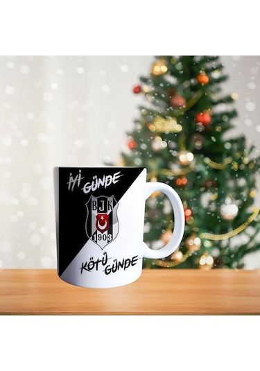 Kara Kartal Taraftar Porselen Kupa 086 Beyaz