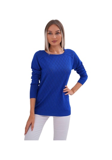 Kadın Baklava Dilimi Desenli Kazak 12781 Bgl-st04110 Saks Mavi