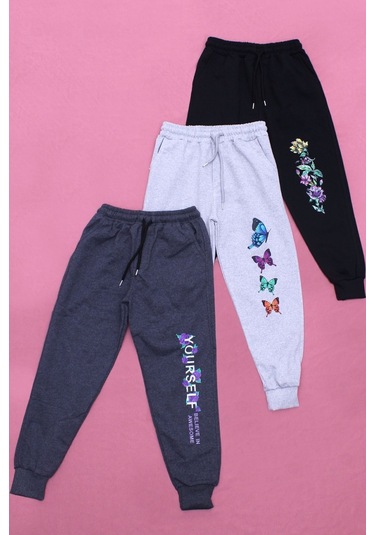 Fyk Kids Kız Çocuk 3'lü Baskılı Eşofman Altı Lacivert