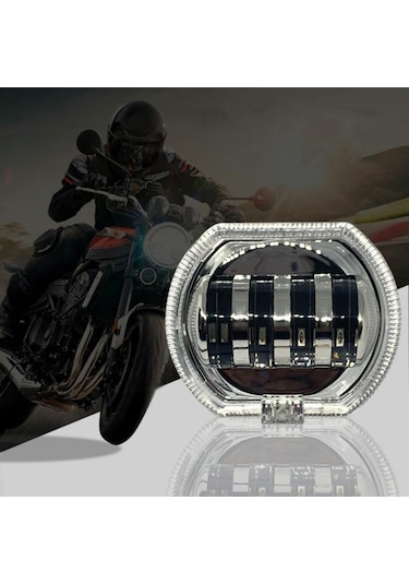 Motosiklet Elektrikli Araç Genel Modifikasyon Led Far 4 Boncuk Çift Lens Lambaları, Stil: Buz Mavisi Diyafram+kırmızı Şeytan Gözü