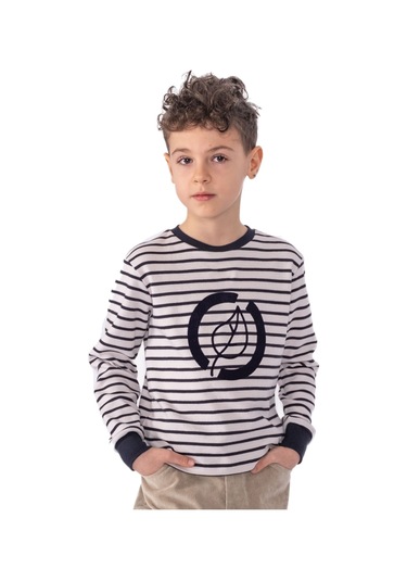 Ozmoz Logolu Lacivert Çizgili Erkek Çocuk Baharlık Sweathirt 001 Lacivert - Beyaz
