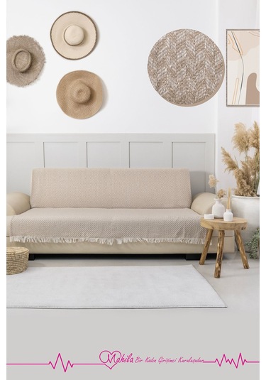 Klasik Pamuklu Koltuk Örtüsü 160x200 Cm Okucu Desen Koltuk Örtüsü Bej