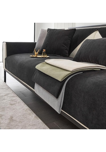 Novahub Siyah Kanepe Kılıfı Şönil Kanepe Pedi Düz Renk Oturma Odası Kanepe Yastığı Kaymaz Kanepe Yastığı Kol Dayama Ev İçin Kapakları 110x110cm Siyah