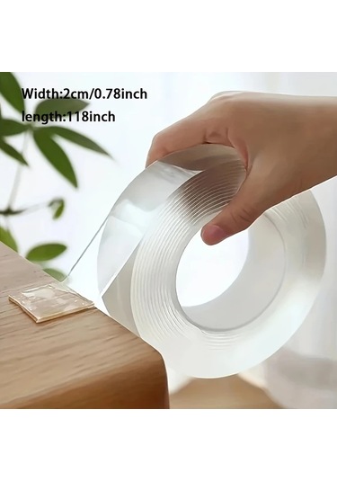 Chenkestoreone 5 Metre Şeffaf Nano Çift Taraflı Bant Yeniden Kullanılabilir Yıkanabilir Kalıcı Yapışkan