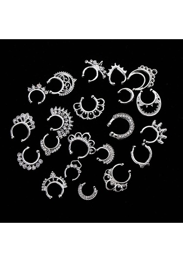 Suntek 21 Parça Kristal Sahte Septum Clicker Burun Gümüş Gümüş