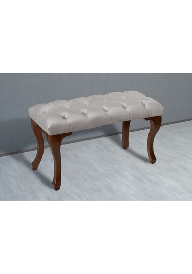 Gazzini Classic Chester Model Kapitoneli Puf- Ceviz Ayak, Krem Kumaş