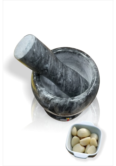 Siyah Parlatılmış Gerçek Mermer 11 Cm Çeşni Havan Ve Tokmak