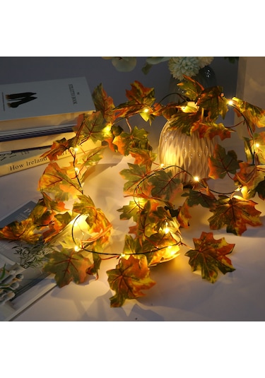 Maiyame Kışbayramı Dekorasyon Işıkları - Akçaağaç Yapraklı Led Işık Zinciri, Sürekli Ve Parıltı Modu, 2.2m 20 Işık, 4'lü Paket Aa Pil Gereklidir Sarı & Yeşil