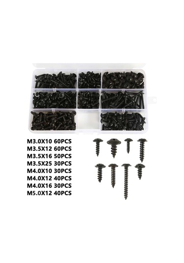 Nayomiglow Siyah Karbon Çelik Kılavuz Vidalar Rondelalı Yuvarlak Vidalar 17x10x3cm