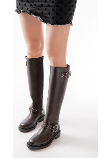 2024-3004 Kahverengi Toka Aksesuarlı Lastikli Fermuarlı Günlü... Kahve Rengi