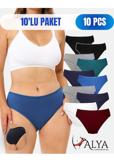 Alya Underwear Kadın Külot Basic Slip Renkli Pamuklu Iç Çamaşırı 10'lu Paket Multicolor-x32 Multicolor - X39