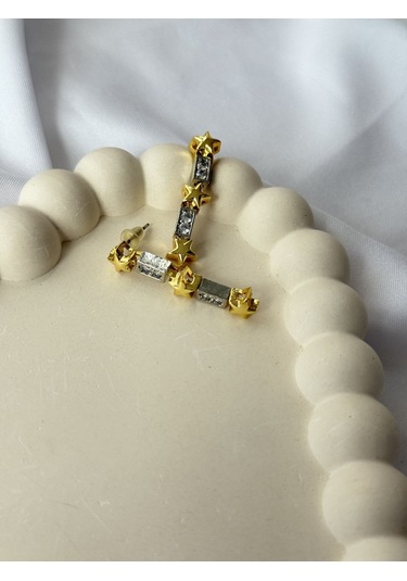 Yıldız Desenli Sallantılı Küpe Altın