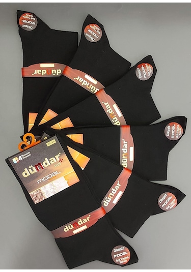 Dündar Plus 4124 Erkek Modal Likralı Dikişsiz Çorap 12 Adet Siyah