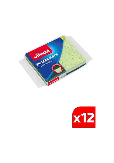 Vileda 12 Paket 2'li Parlak Konfor Düz Bulaşık Süngeri