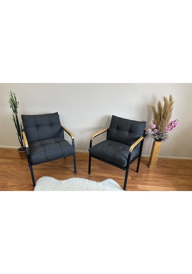 Modern Style Home Modern Avcılar Balkon, Bahçe, Cafe - Metal Kanepe Koltuk Takımı 2 Tekli Antrasit Modernk044 Antrasit