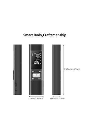 Symbee S80 Alüminyum Laser Mesafe Ölçer, 80m Hassasiyet, Çapraz Çizgi, Li-pol Batarya, Siyah