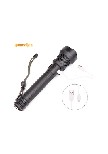 Ranyeek Xhp70 Güçlü Işık Feneri, Type-c Şarjlı, Pil Göstergeli, Yakın-uzak Zoom, 2 Adet 26650 Pil Ve Usb Kablosu İçerir Siyah