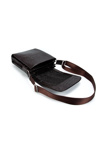 Postacı Hakiki Deri Kroko Kahverengi Çanta Kangaroo 3122