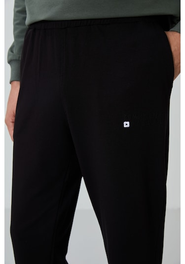 Tommy Life Çağla - Siyah Casual O Yaka Lastik Paça Pamuklu Erkek Oversize Eşofman Takımı - 85120 Yeşil - Siyah