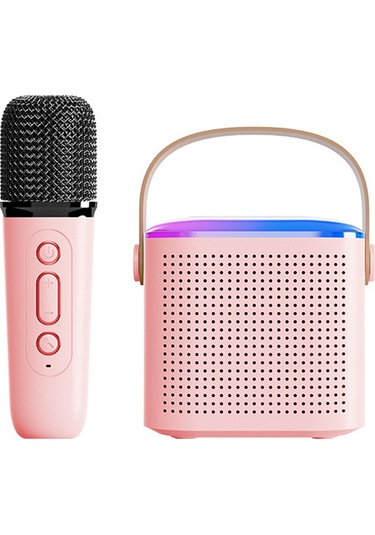 Monyee Pembe Mini Taşınabilir Bluetooth Mikrofonlu Hoparlör, Kablosuz Şarkı Söyleme Sistemi