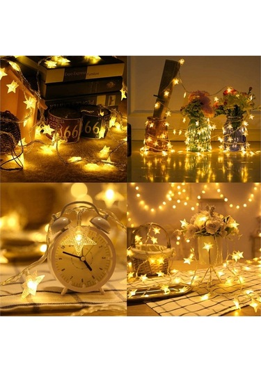 Mobgift 3 Metre Sarı Işık Yıldız Led Dize Dekoratif Aydınlatma Pi Sarı