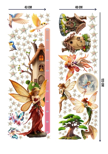 Peri Temalı Boy Ölçerli Duvar Sticker Seti - Mat, Sökülebilir, Çocuk Odası Dekoru 01