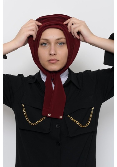 Çıtçıtlı Hazır Eşarp Hijap Koyu Bordo