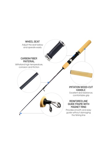 Neevoyu "kompakt Karbon Fiber Kışlık Olta Çubuğu - Kaymaz Ahşap Sap, Taşınabilir Ve Dayanıklı"