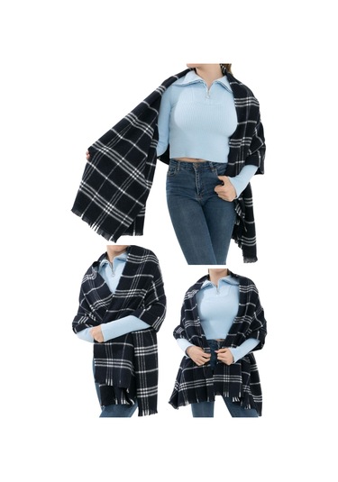 Yumuşak Dokulu Kışlık Desenli Atkı Omuz Şalı Açık Lacivert