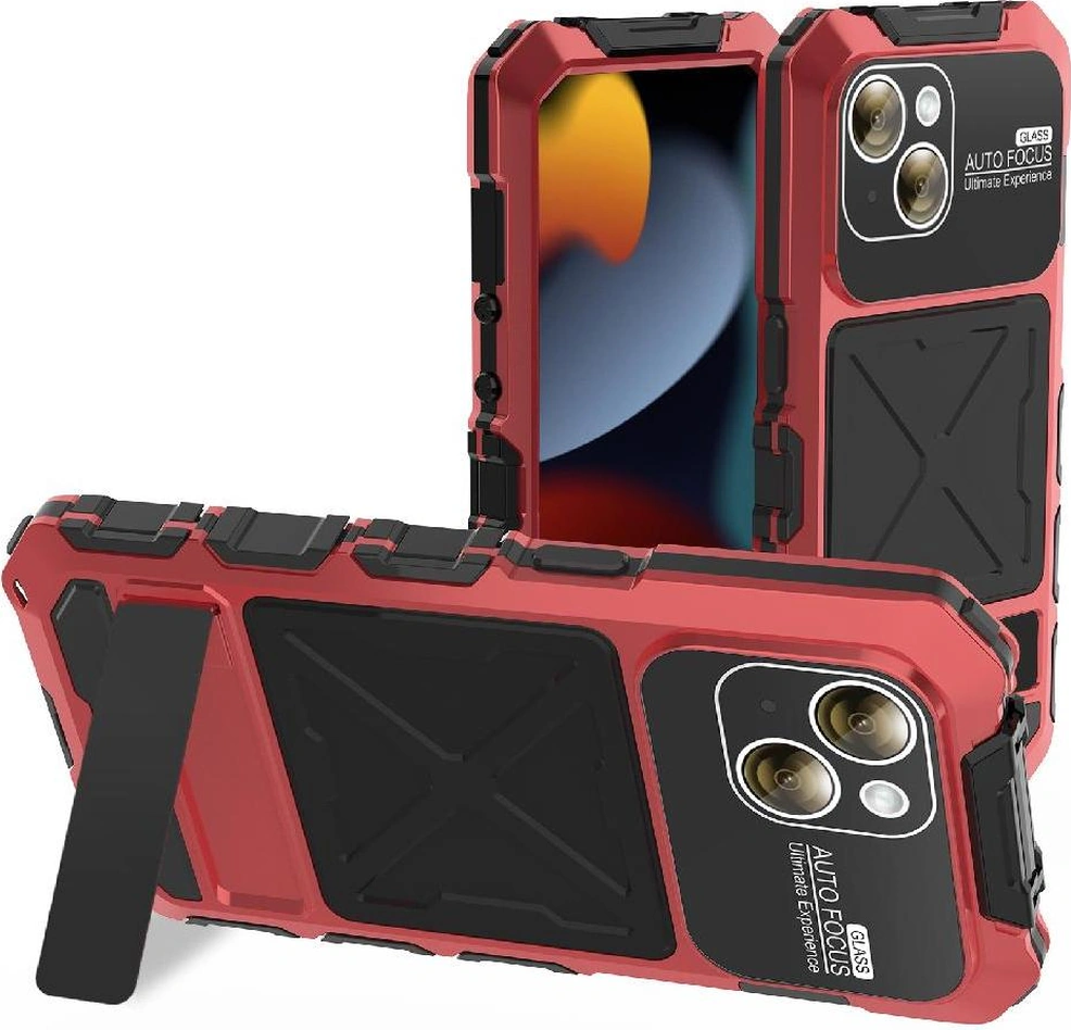 İphone 15 Plus İçin Metal Standlı Telefon Kılıfı Düşmeye Dayanıklı Kılıf Şok Kickstand Emilici Silikon Dayanıklı