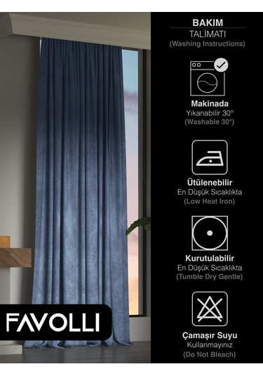 Kadife Dokulu Derin Mavi Ada Fon Perde Ekstrafor Büzgülü Dream Series Derin Mavi
