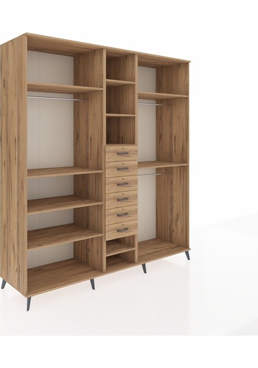 Kronos Dolap 10 Raflı 6 Çekmeceli 3 Askılı 220x59x243 Çam-çam/çam Atlas Çam/atlas Çam
