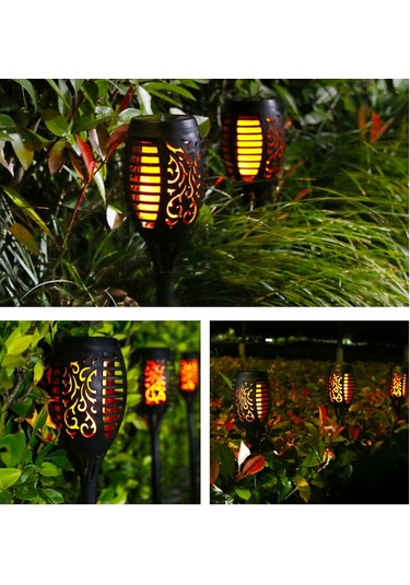 Gajeena Güneş Enerjili Alev Feneri, 4 Adet 12 Led Işıklı, Ip65 Su Geçirmez, Otomatik Aç-kapa, Bahçe, Çimen, Yol Dekorasyonu Için Alevli Güneş Feneri